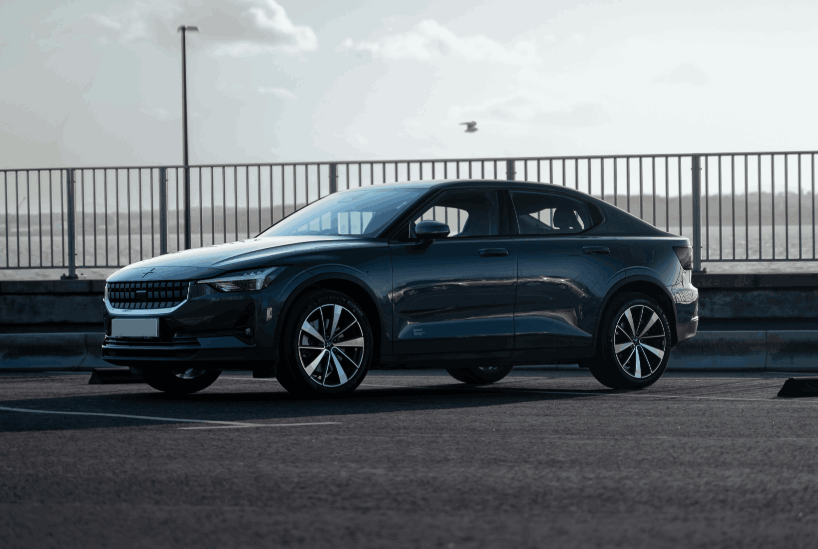 side view of blue polestar 2
