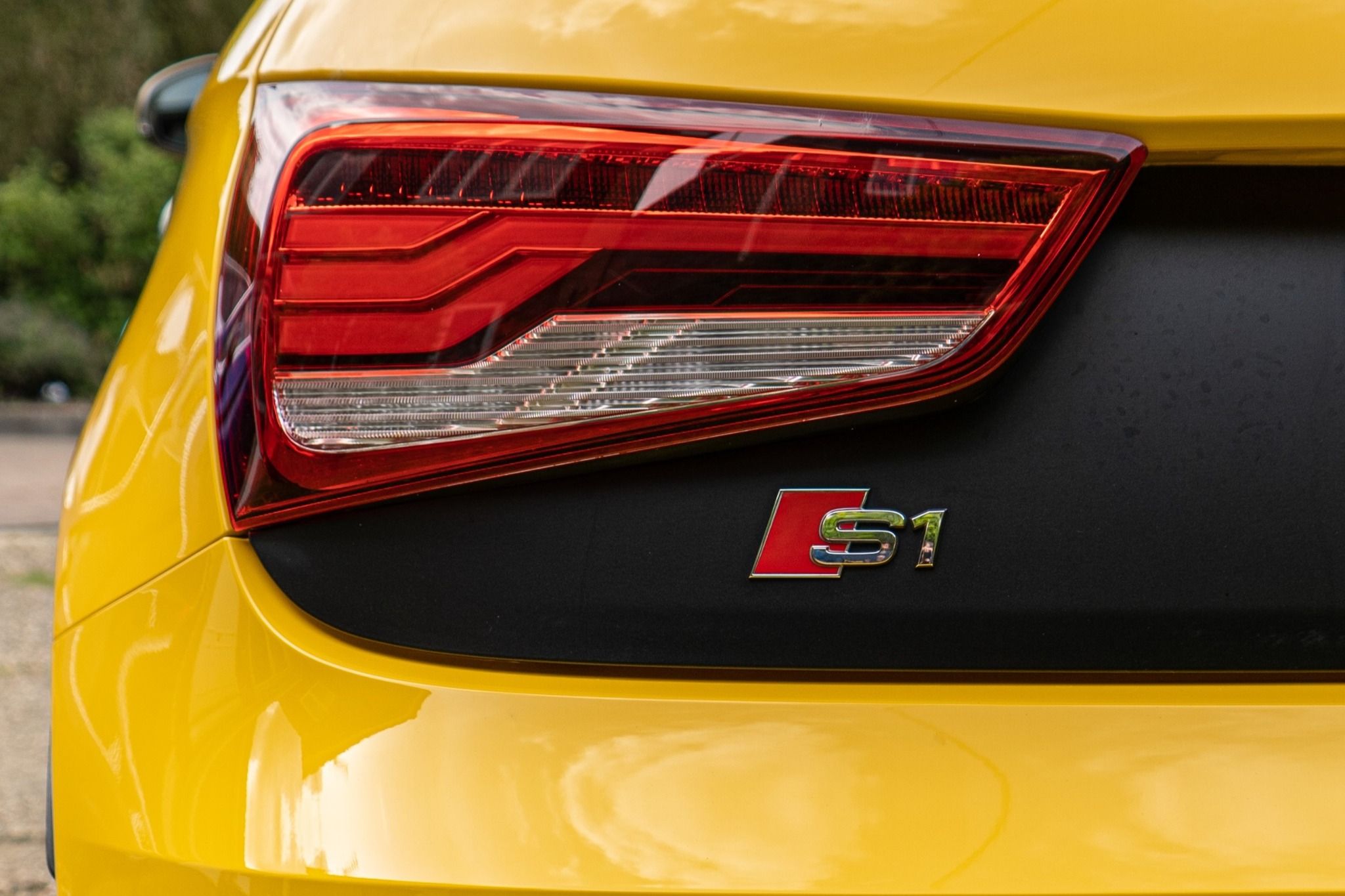 Close up of an Audi S1 rear light and badging
