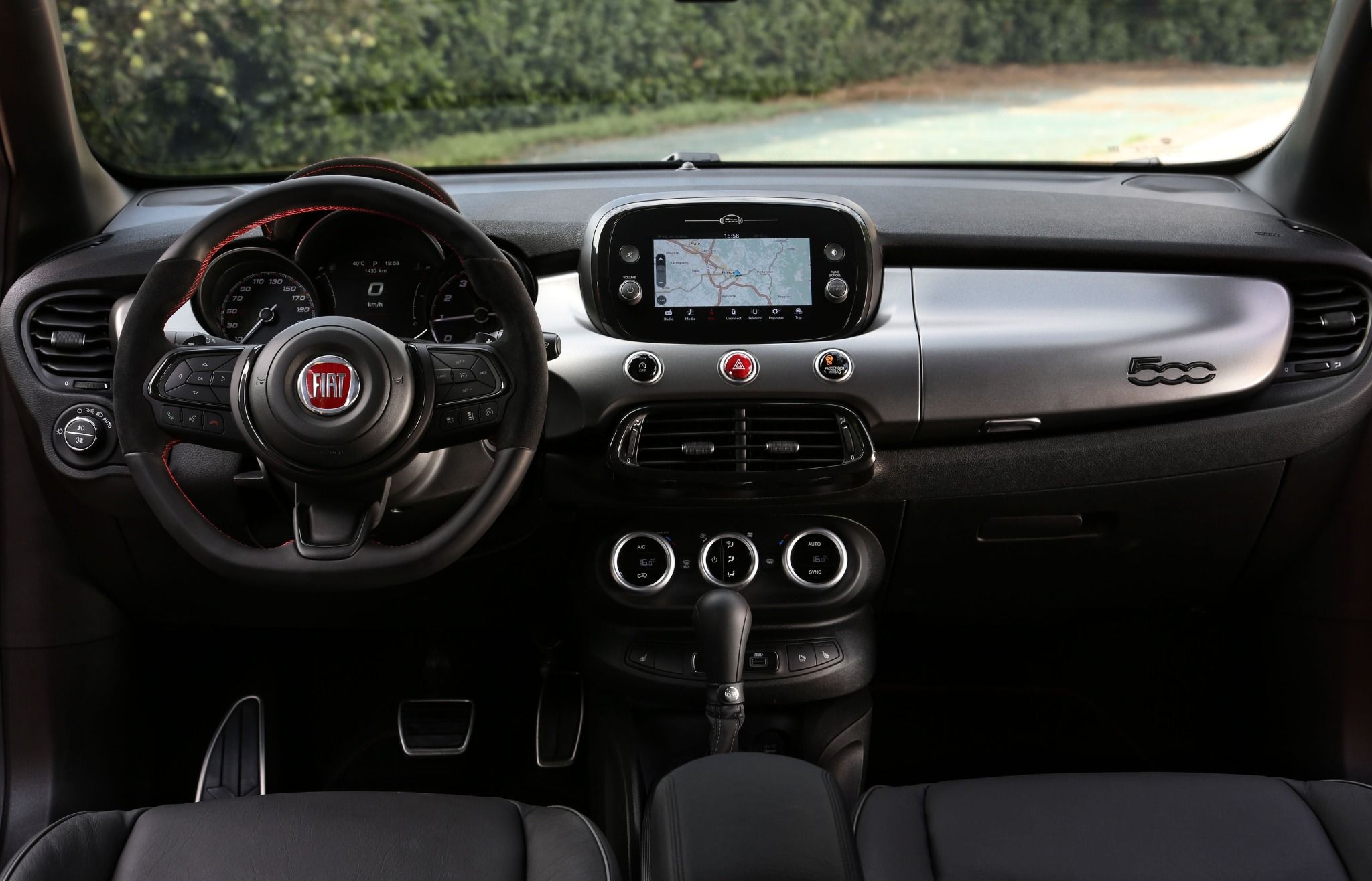 Interior of Fiat 500x Sport driving on a road