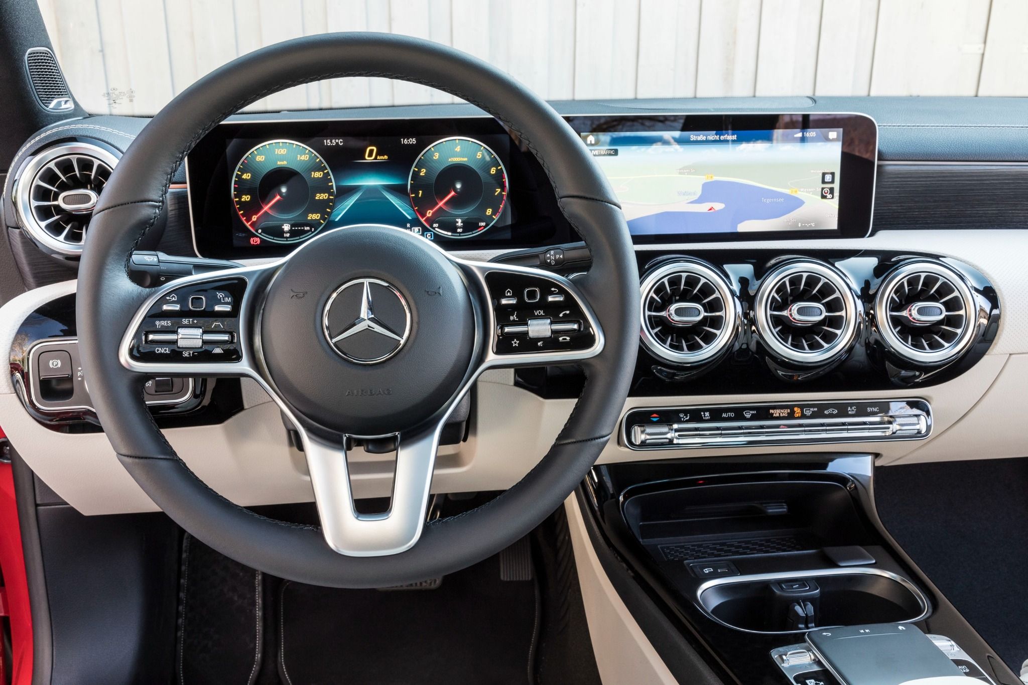 Interior view of the dashboard inside a Mercedes CLA
