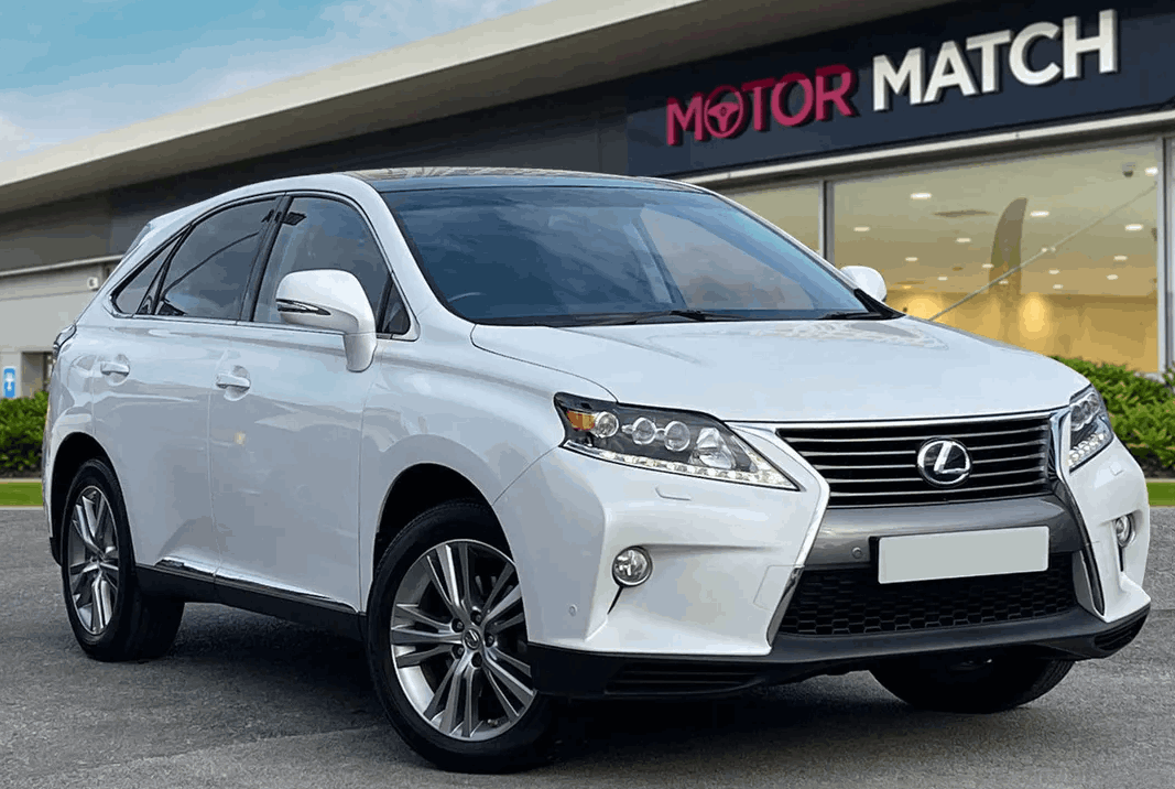 whitelexus rx parked outside of a motormatch dealership