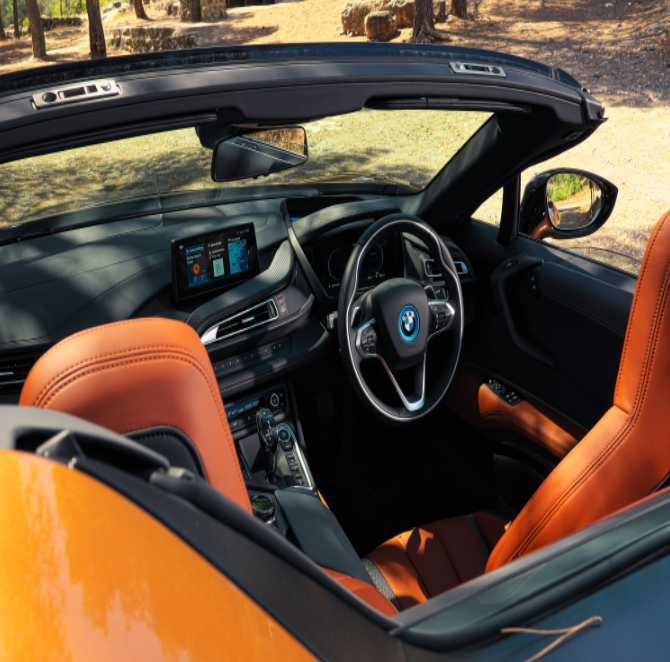 Orange BMW i8 interior