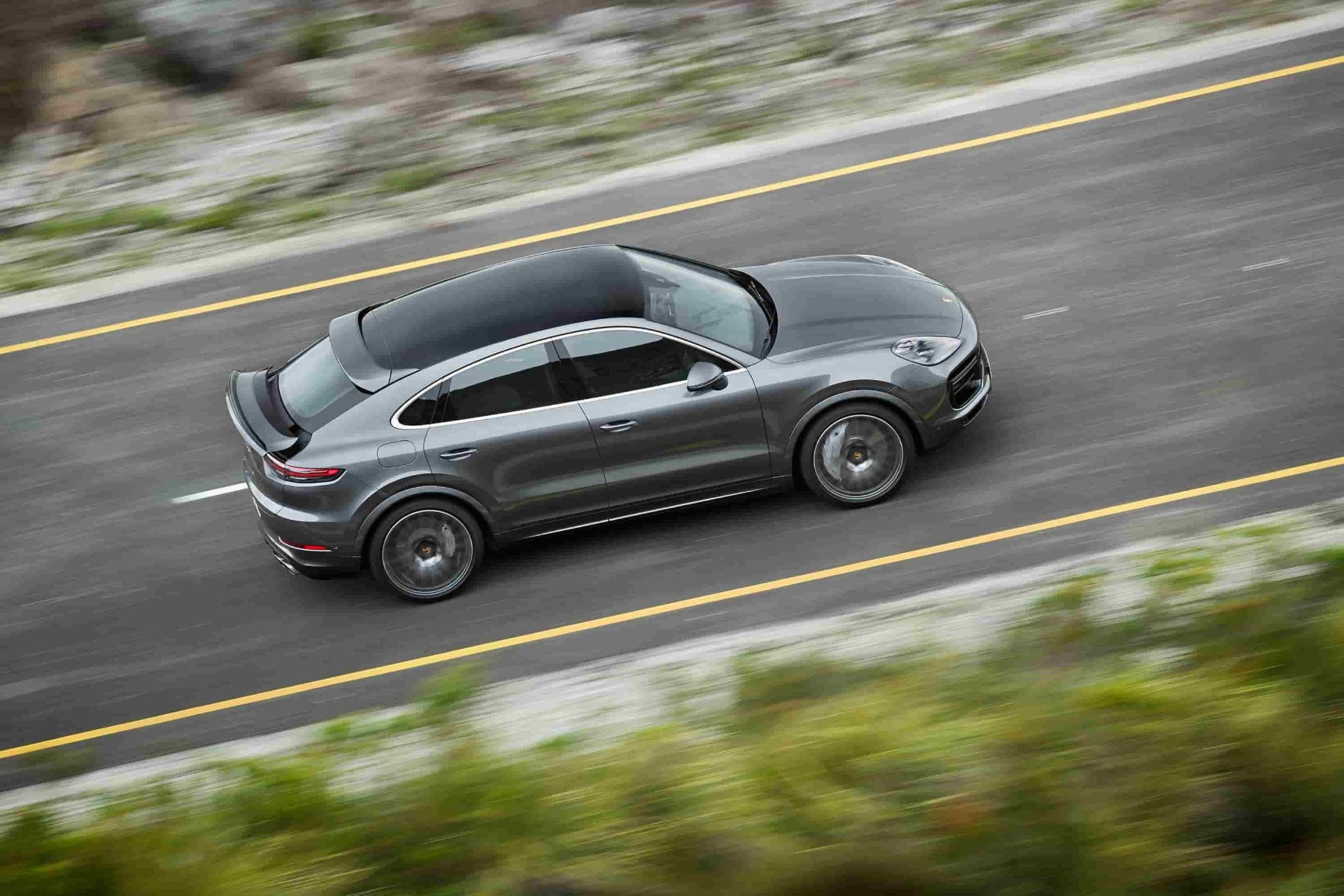 upper view of grey porsche-cayenne-coupe-