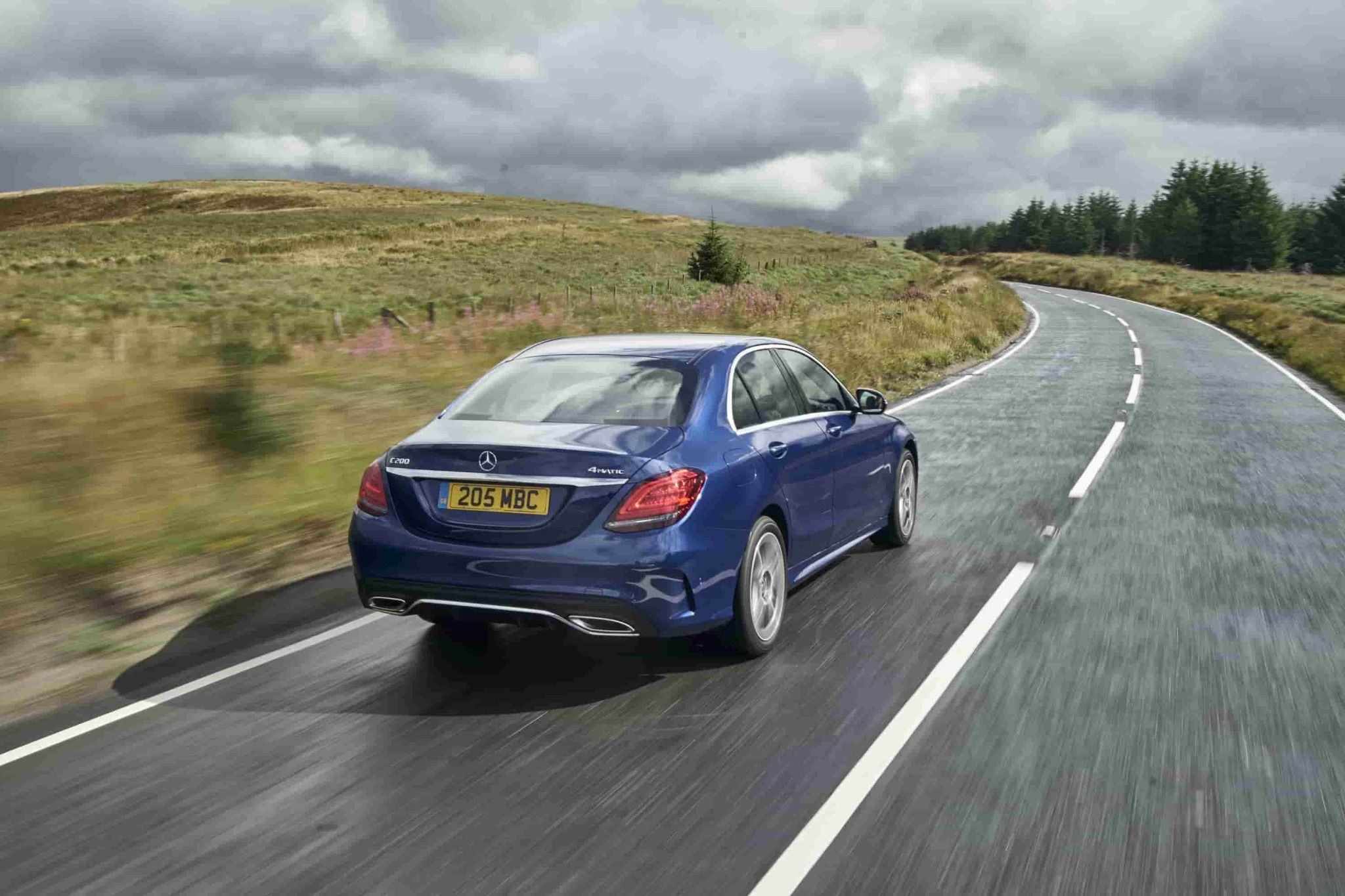 rear view of blue mercedes c-class