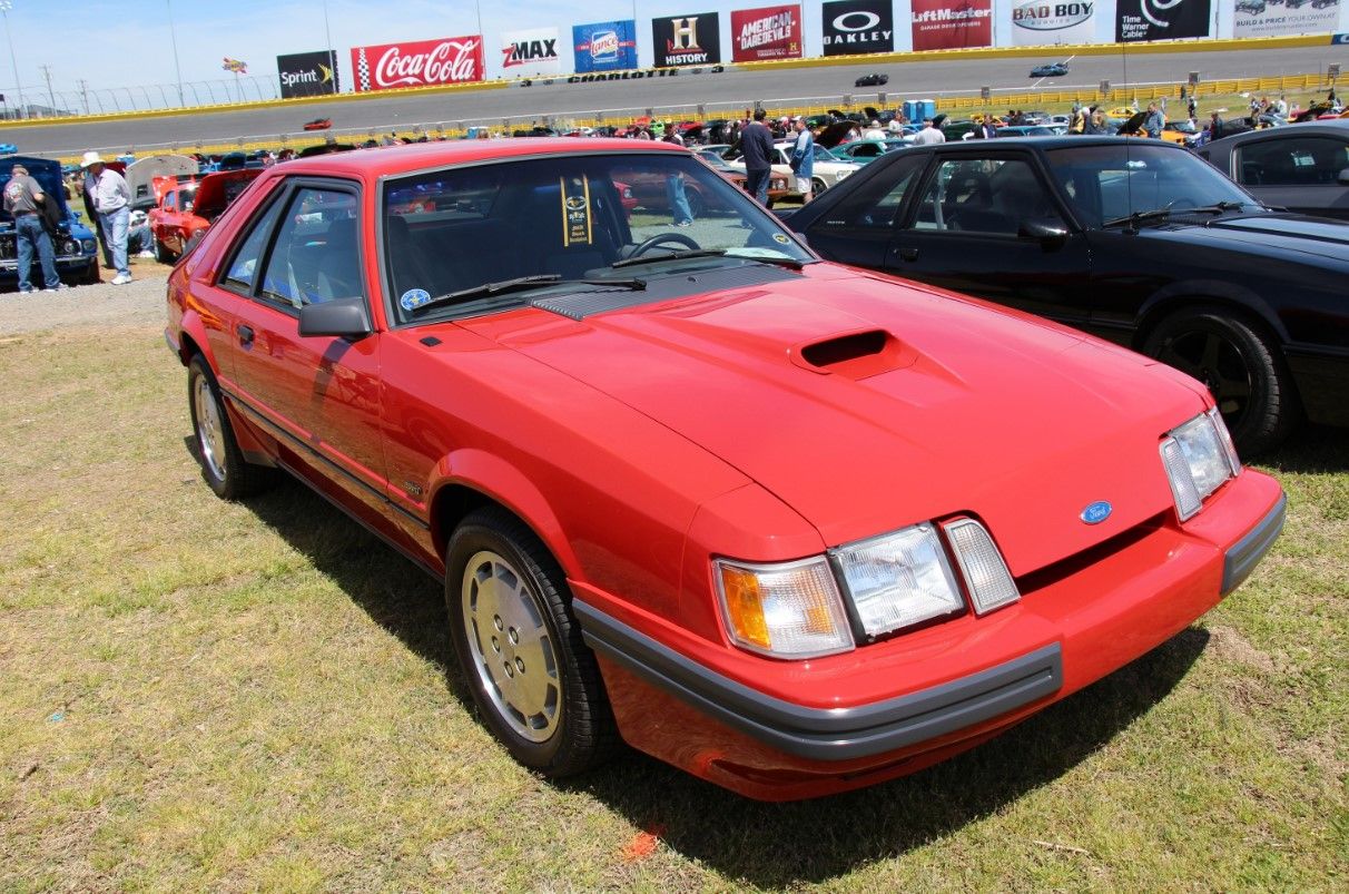 Red Ford Mustang SVO parked
