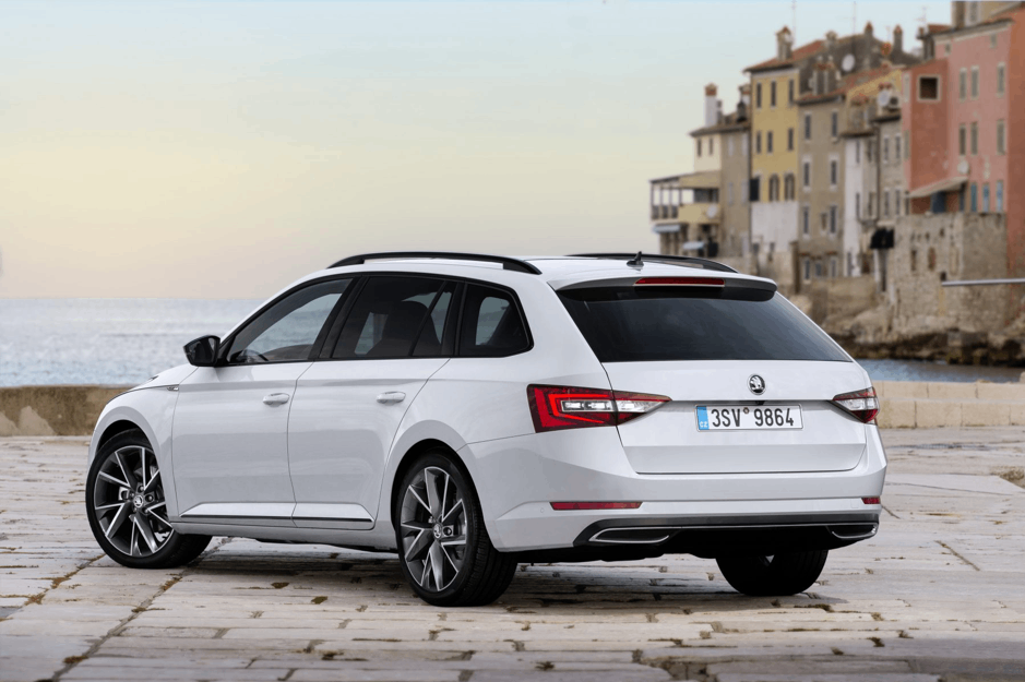 White Skoda Parked Up in a City by the Sea Front