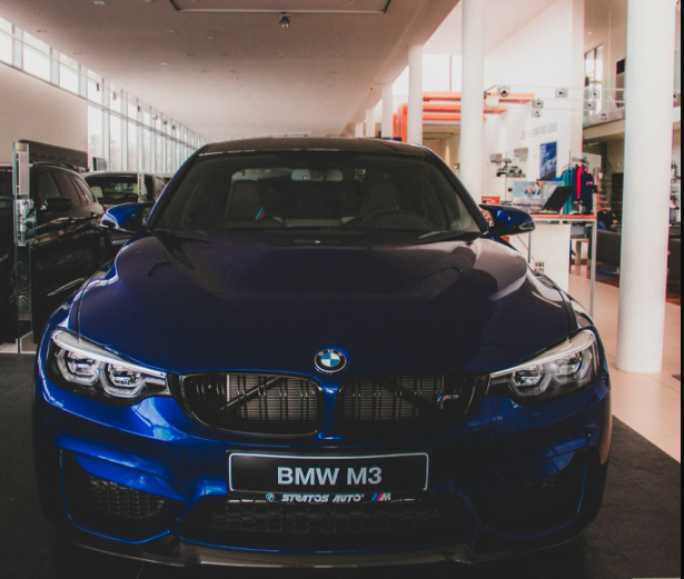 Front view of blue BMW M3