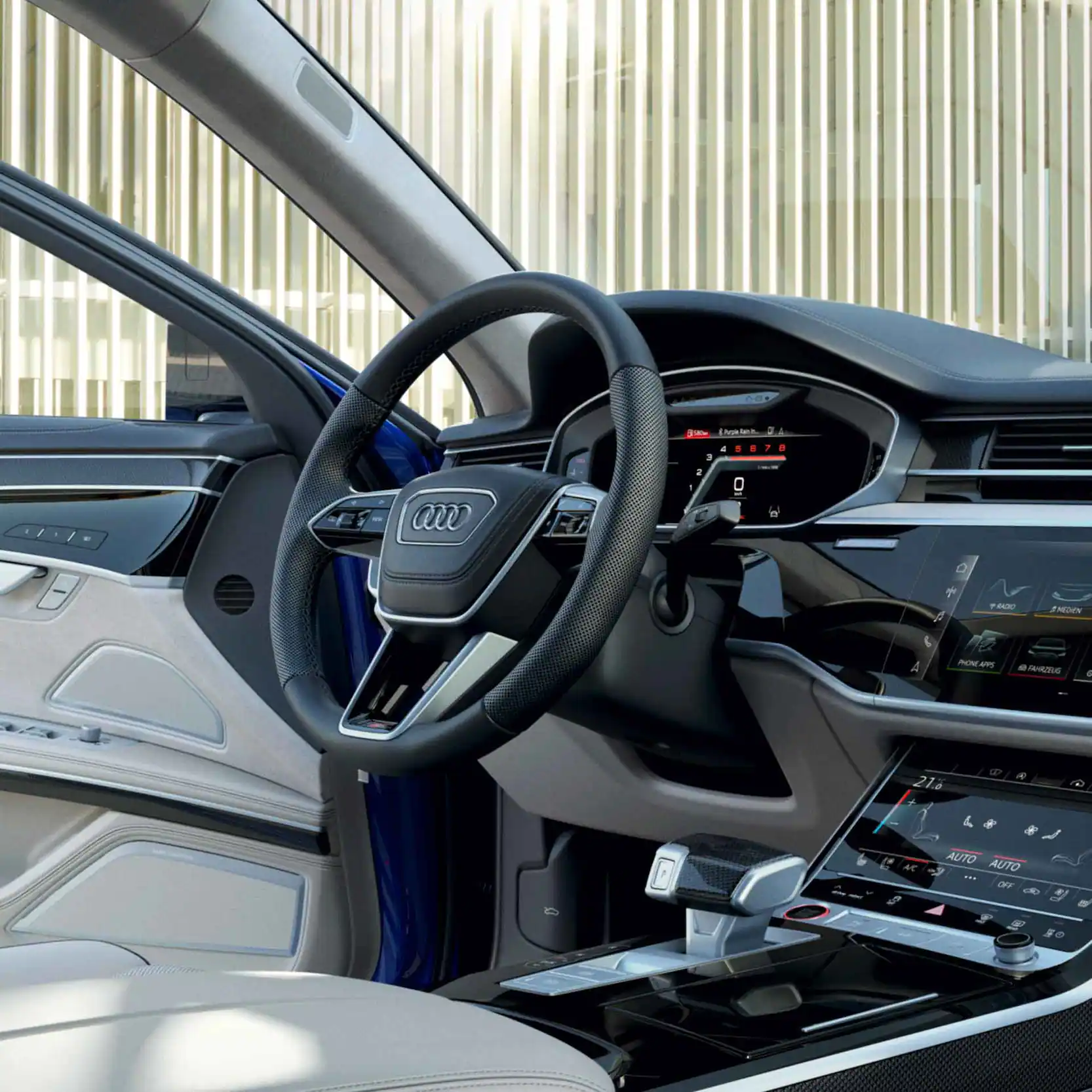 audi s8 interior steering wheel with door open