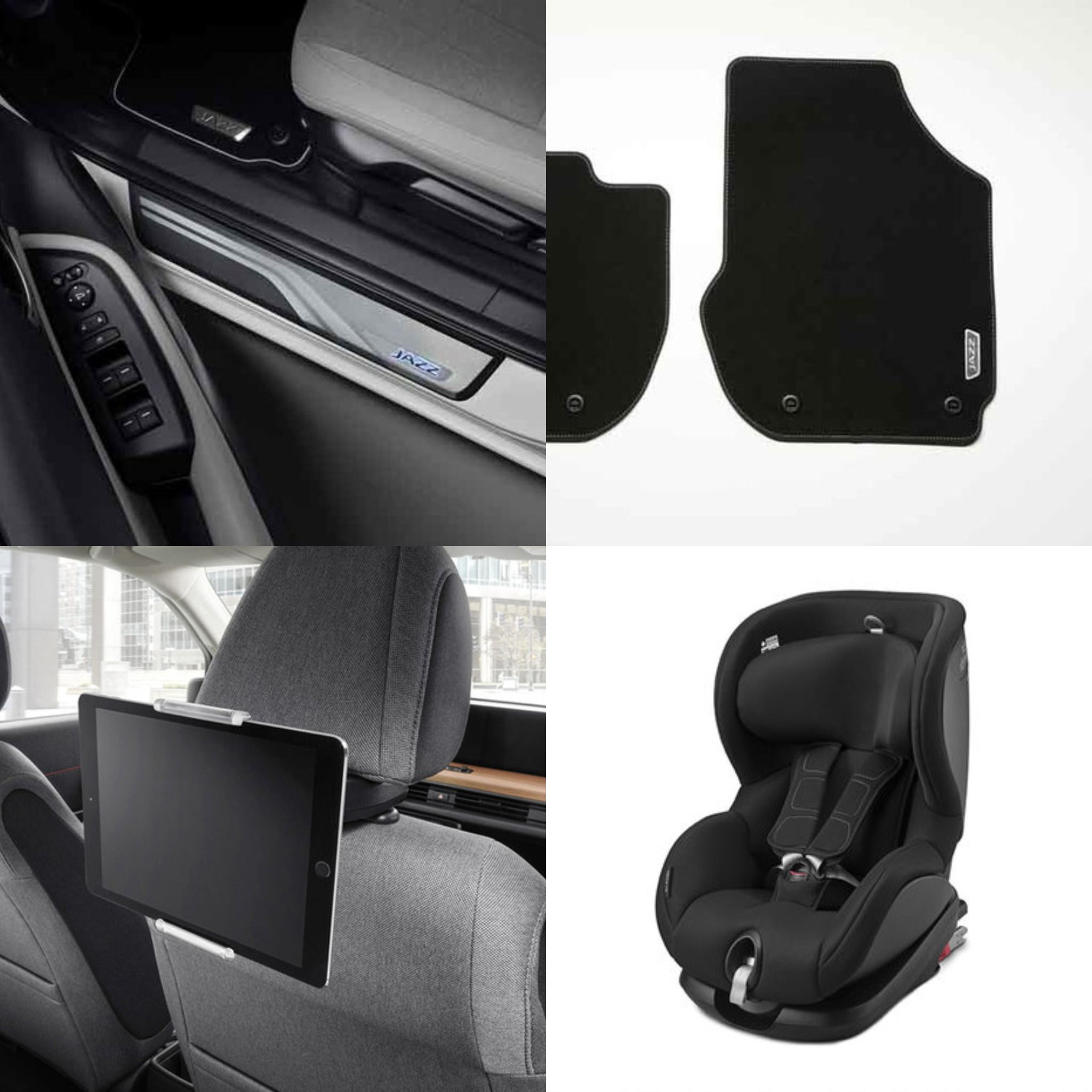 Close up of Honda Jazz interior accessories such as car mats, baby seat, sil covers ect
