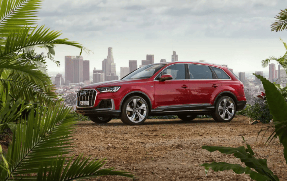 Red Audi Q7 skyline