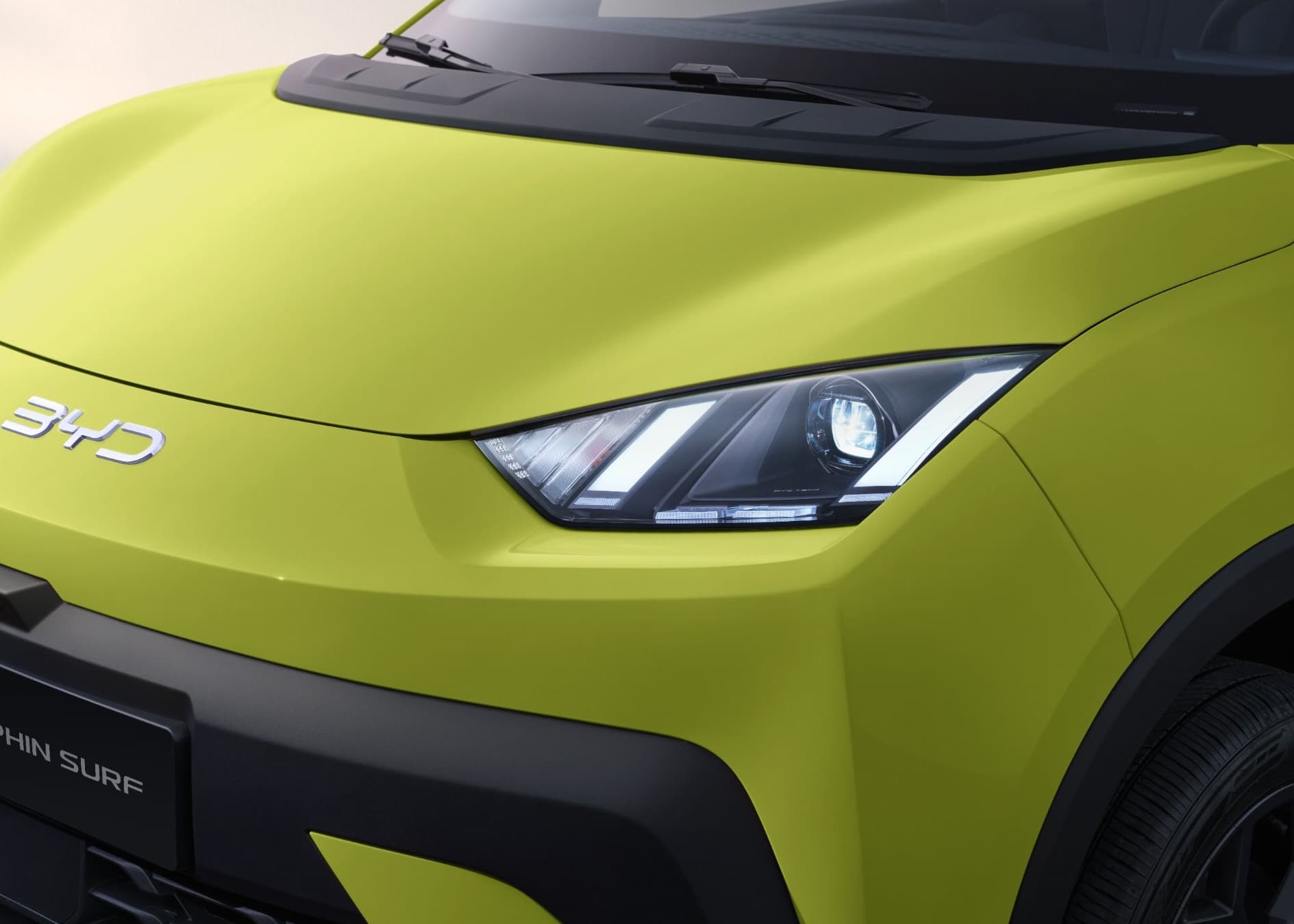 Front side headlight view of BYD Dolphin Surf