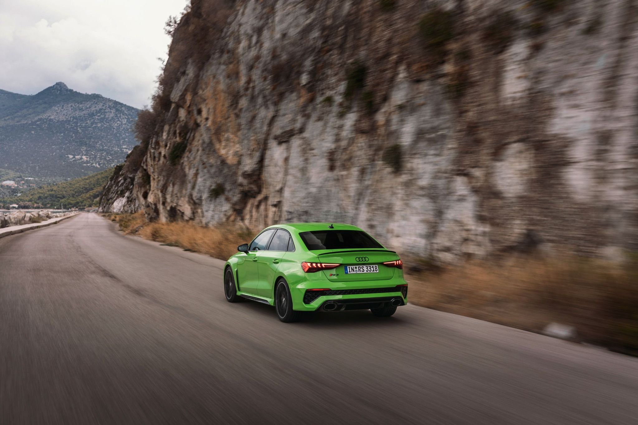 2021 Green Audi RS3 Driving