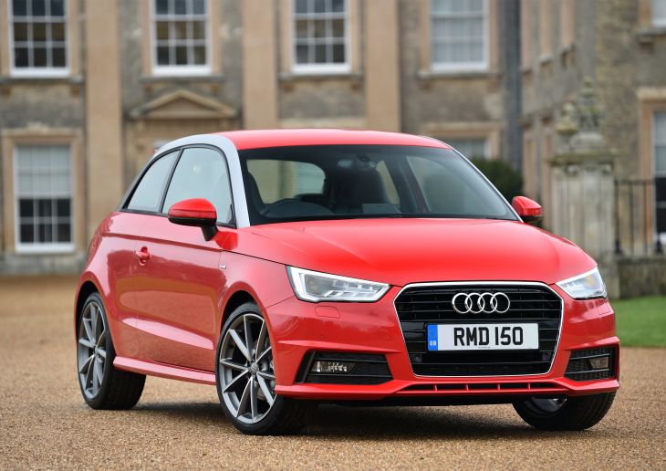 front view of a red audi a1