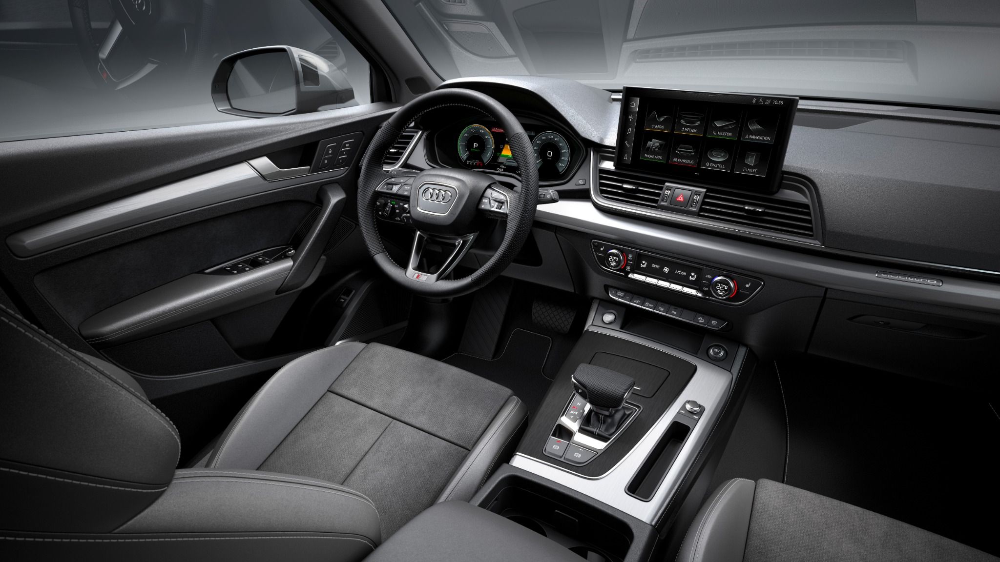 2023 Grey Audi Q5 TFSI e interior steering wheel