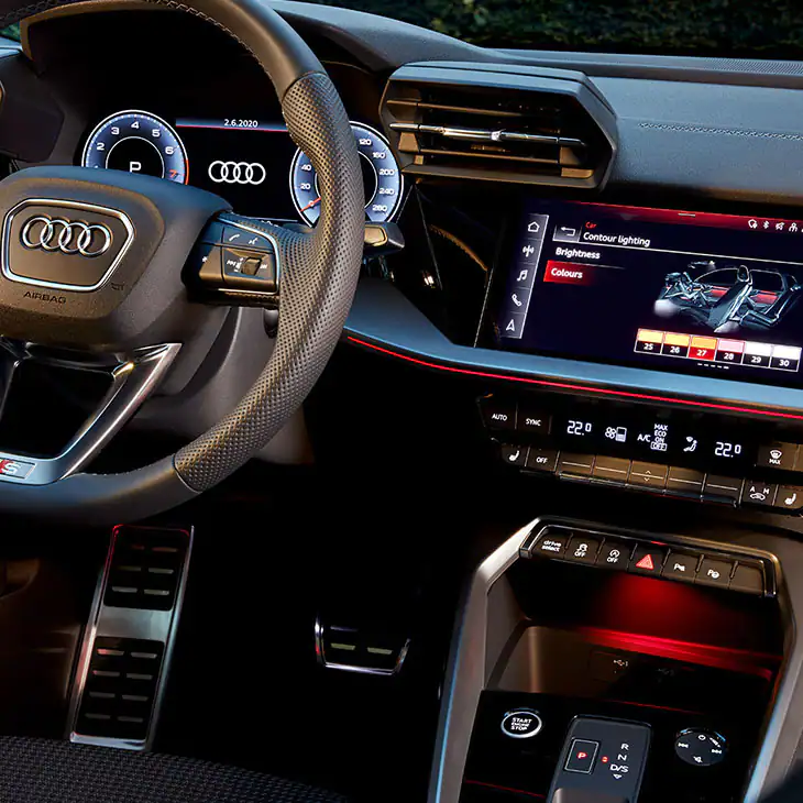 Audi A3 interior infotainment screen and steering wheel