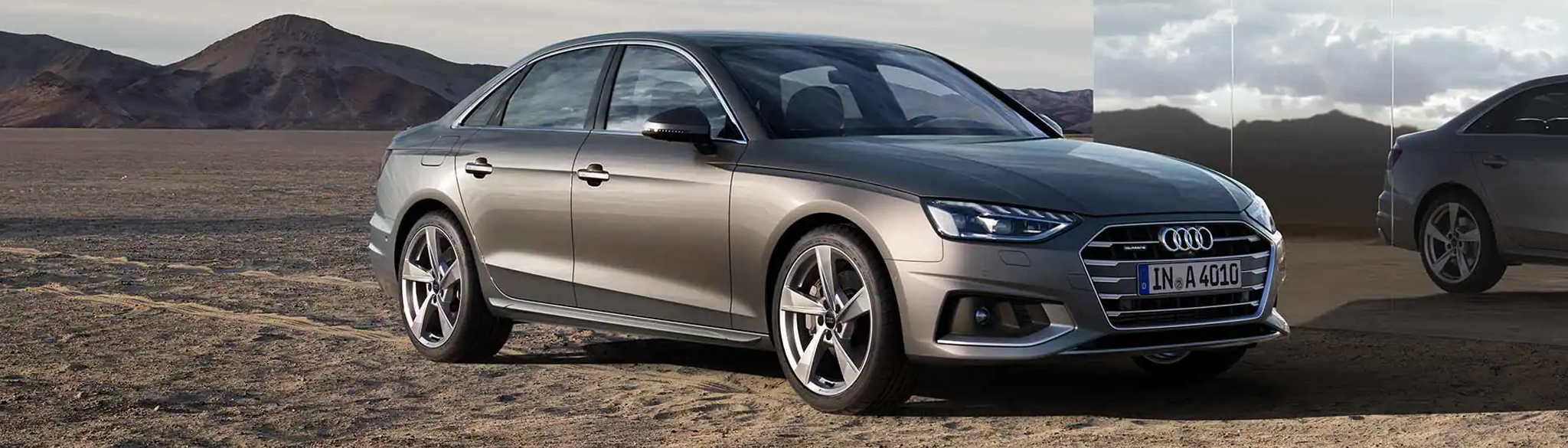 Audi A4 Saloon front side angle in the desert