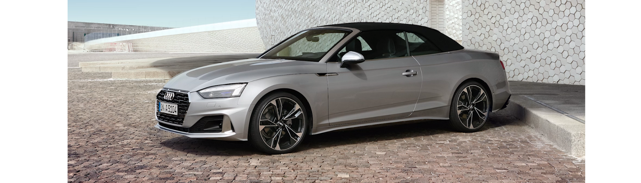 Silver A5 cabriolet with roof up