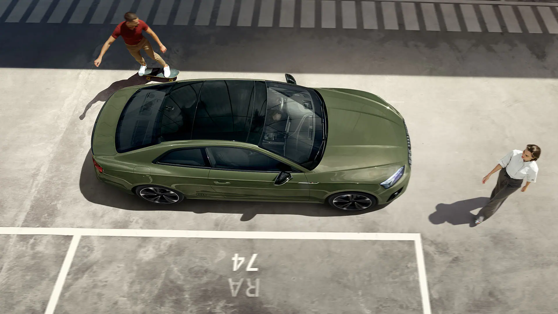Green Audi A5 Coupe overhead view