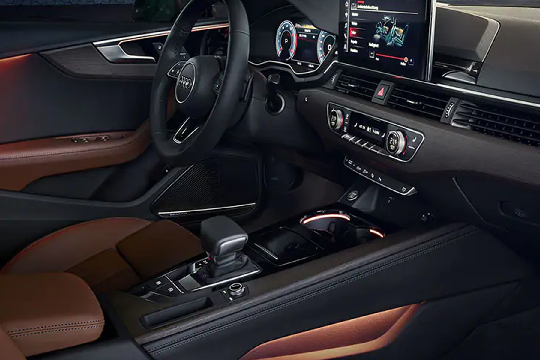 Brown leather interior of Audi A5 Sportback