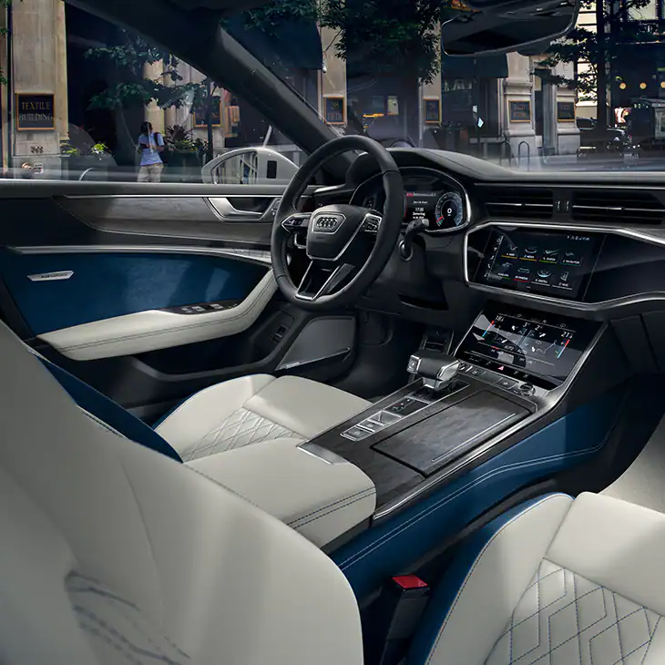 White Audi A7 Sportback interior from passenger view