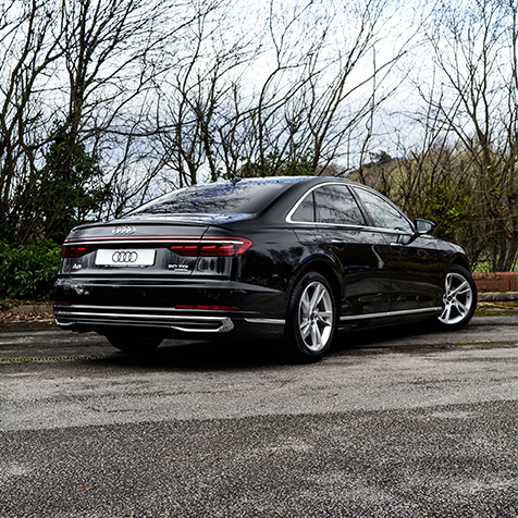 Black Audi A8 exterior rear
