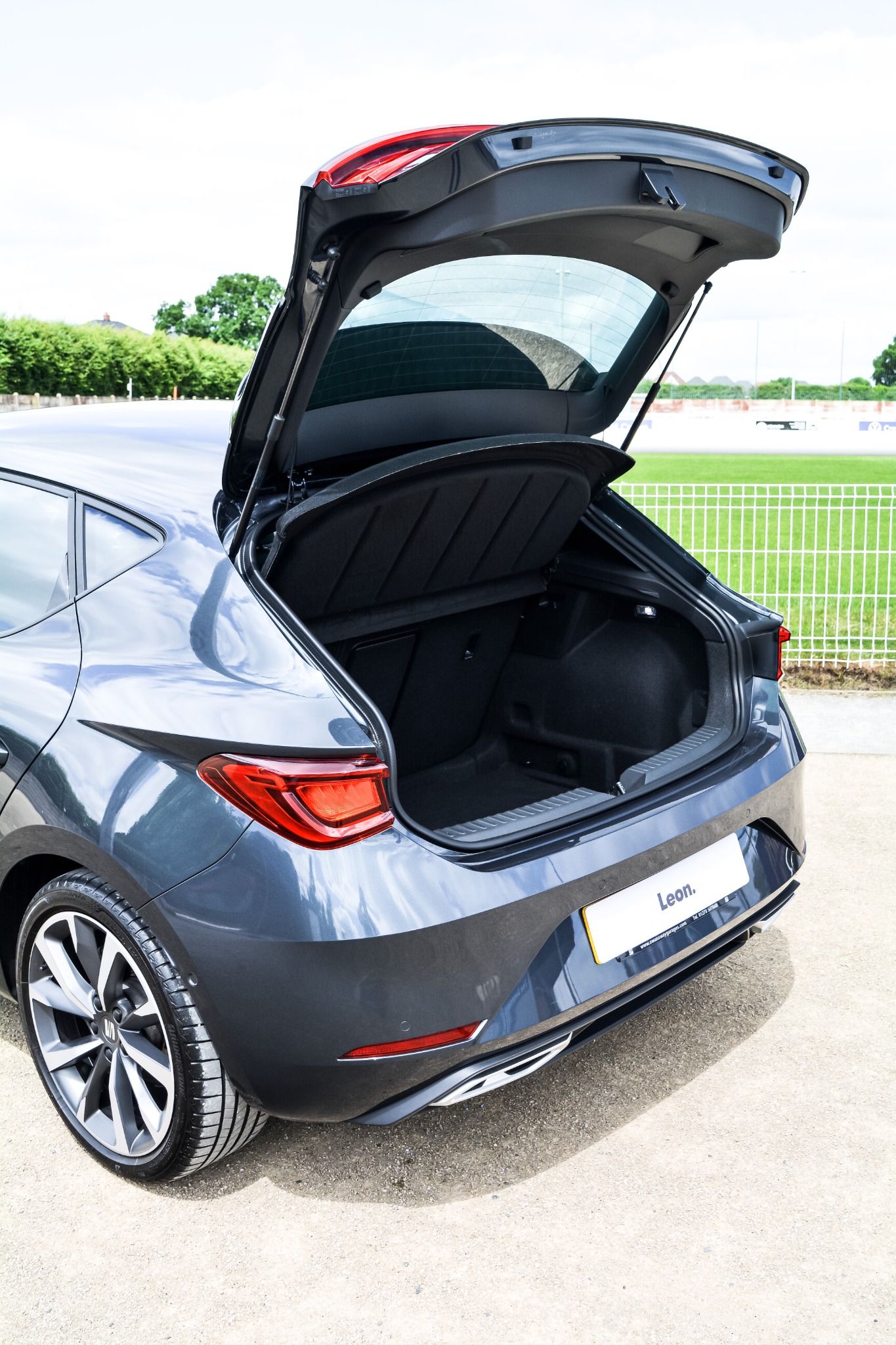 Rear view of boot opened on a SEAT Leon
