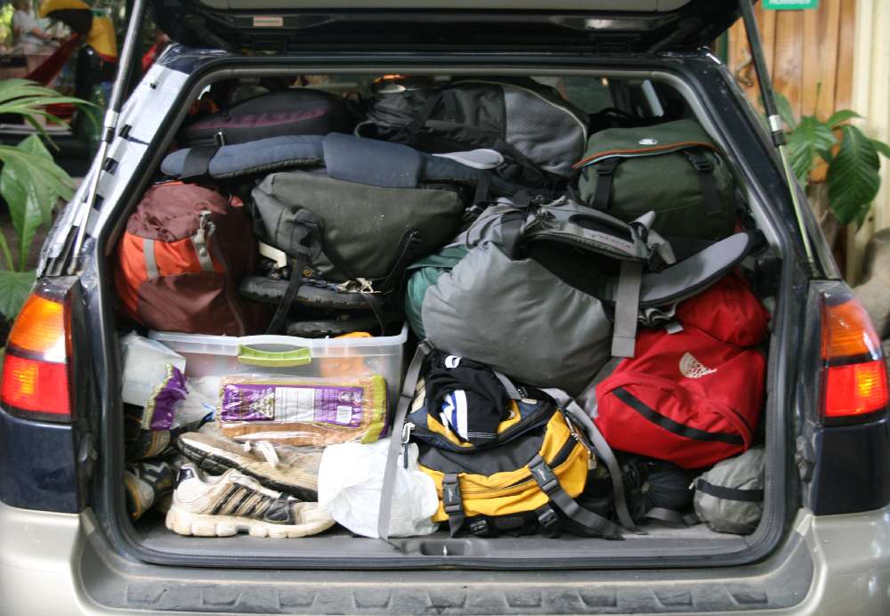 close up of filled car boot