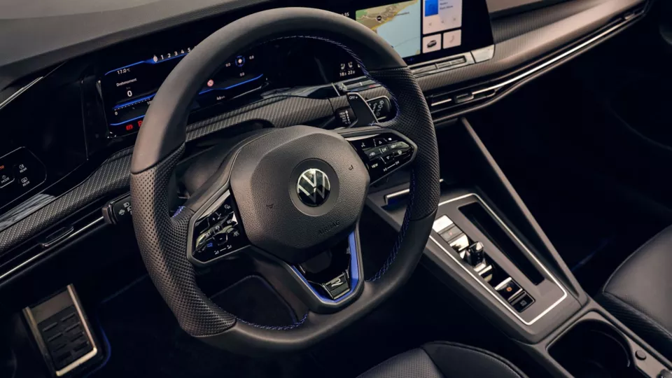 close up of steering wheel in golf r estate