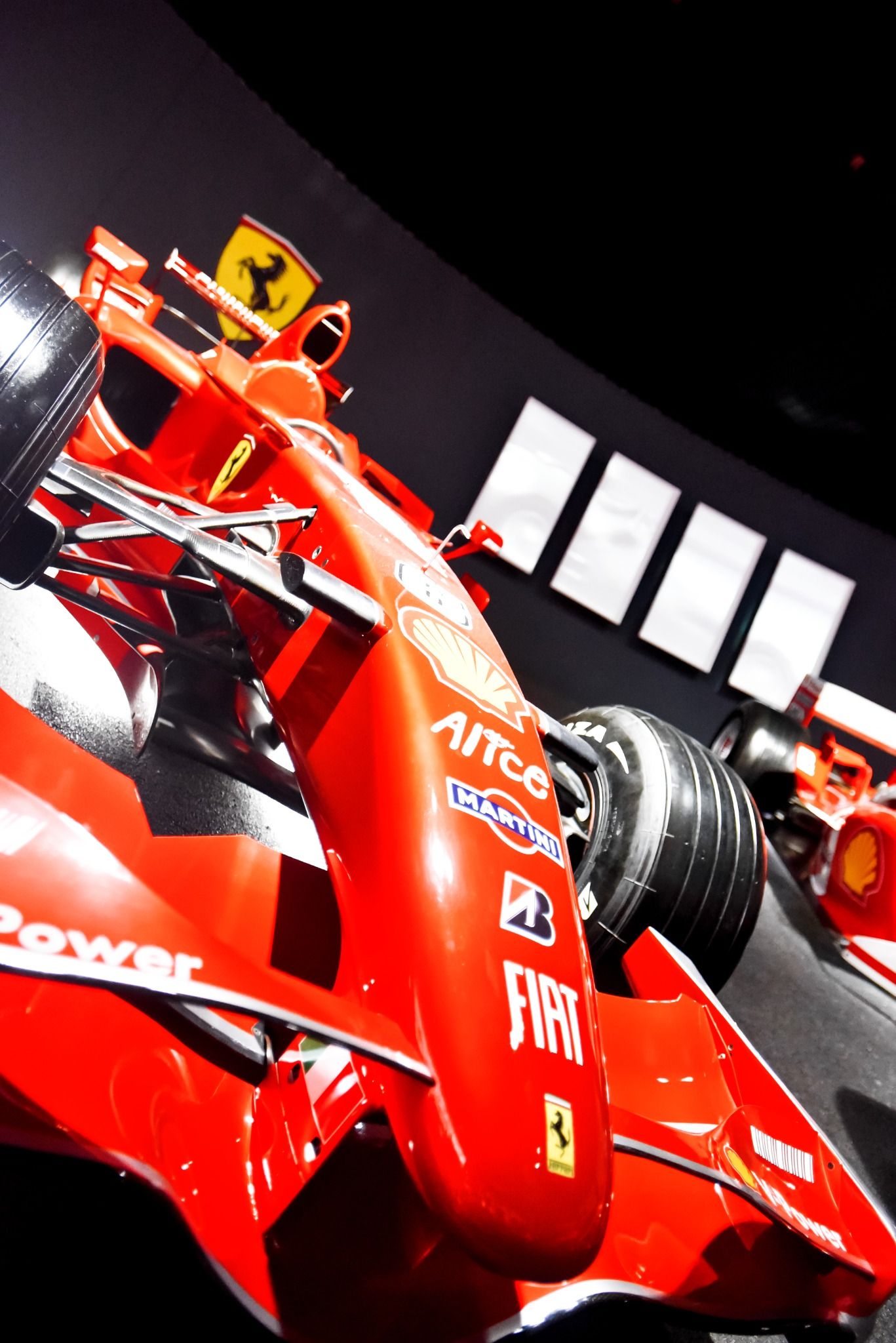 Side angle of a red Ferrari F1 car