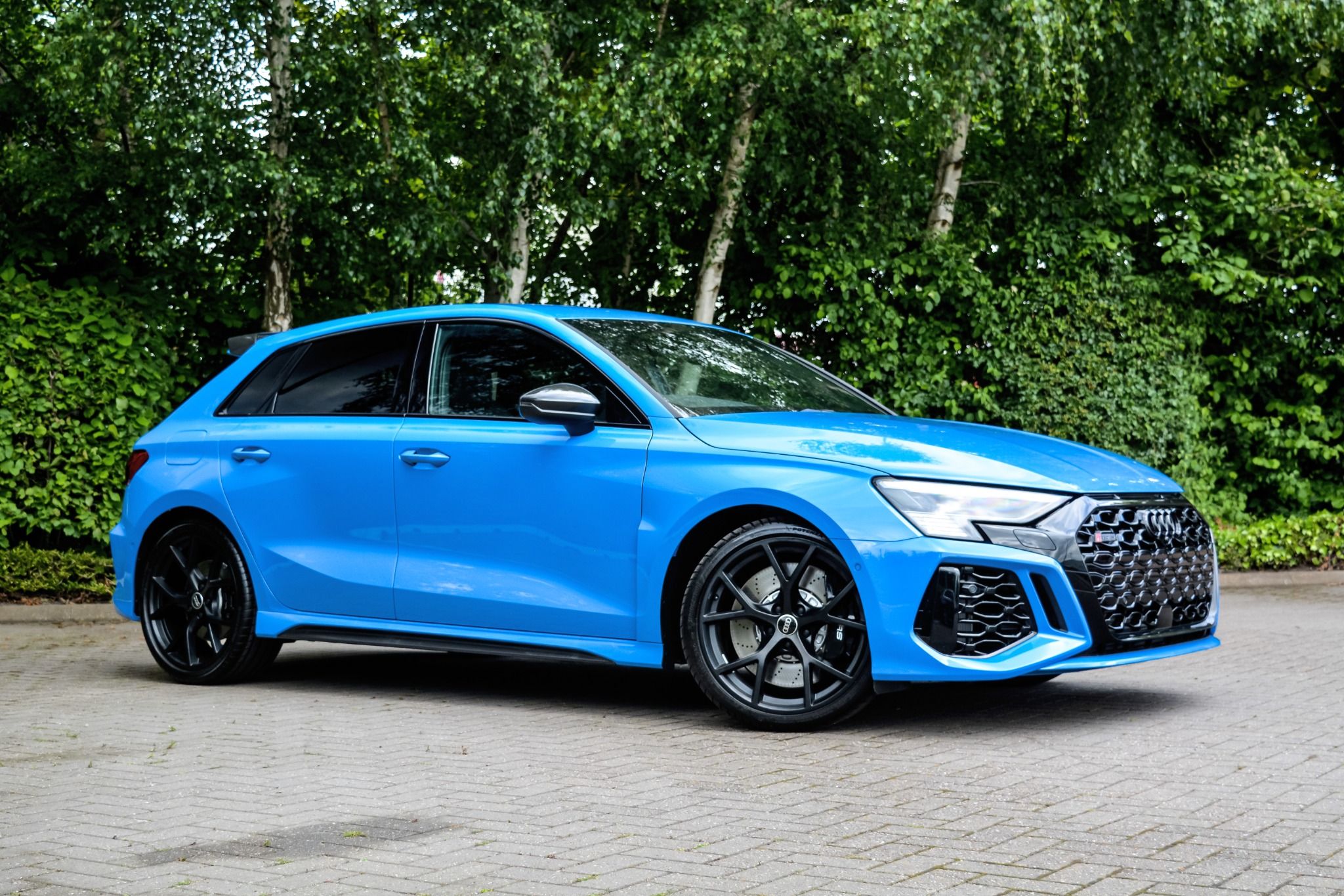 Side view of Blue Audi RS3
