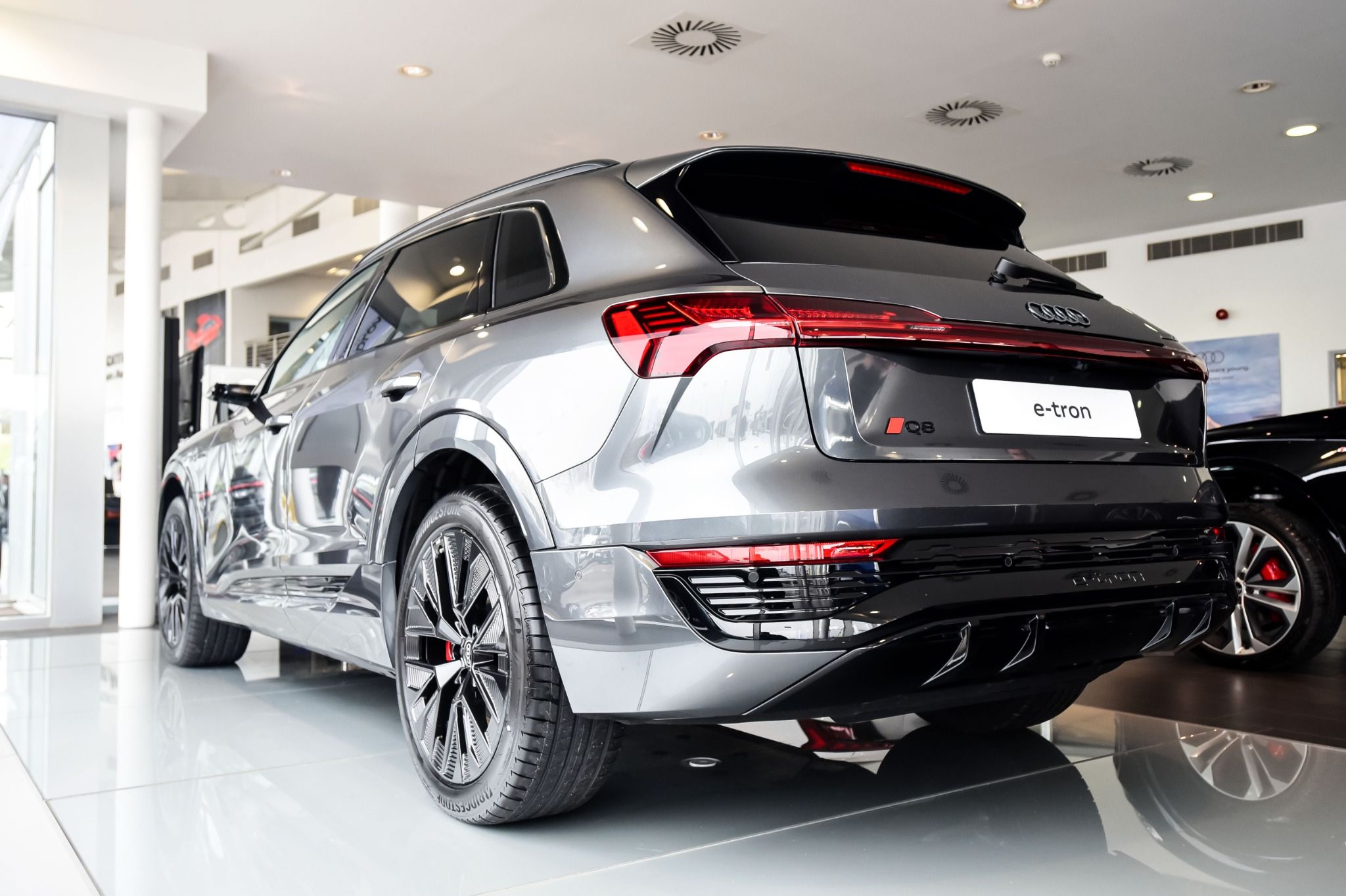 Audi Q8 e-tron in showroom rear view