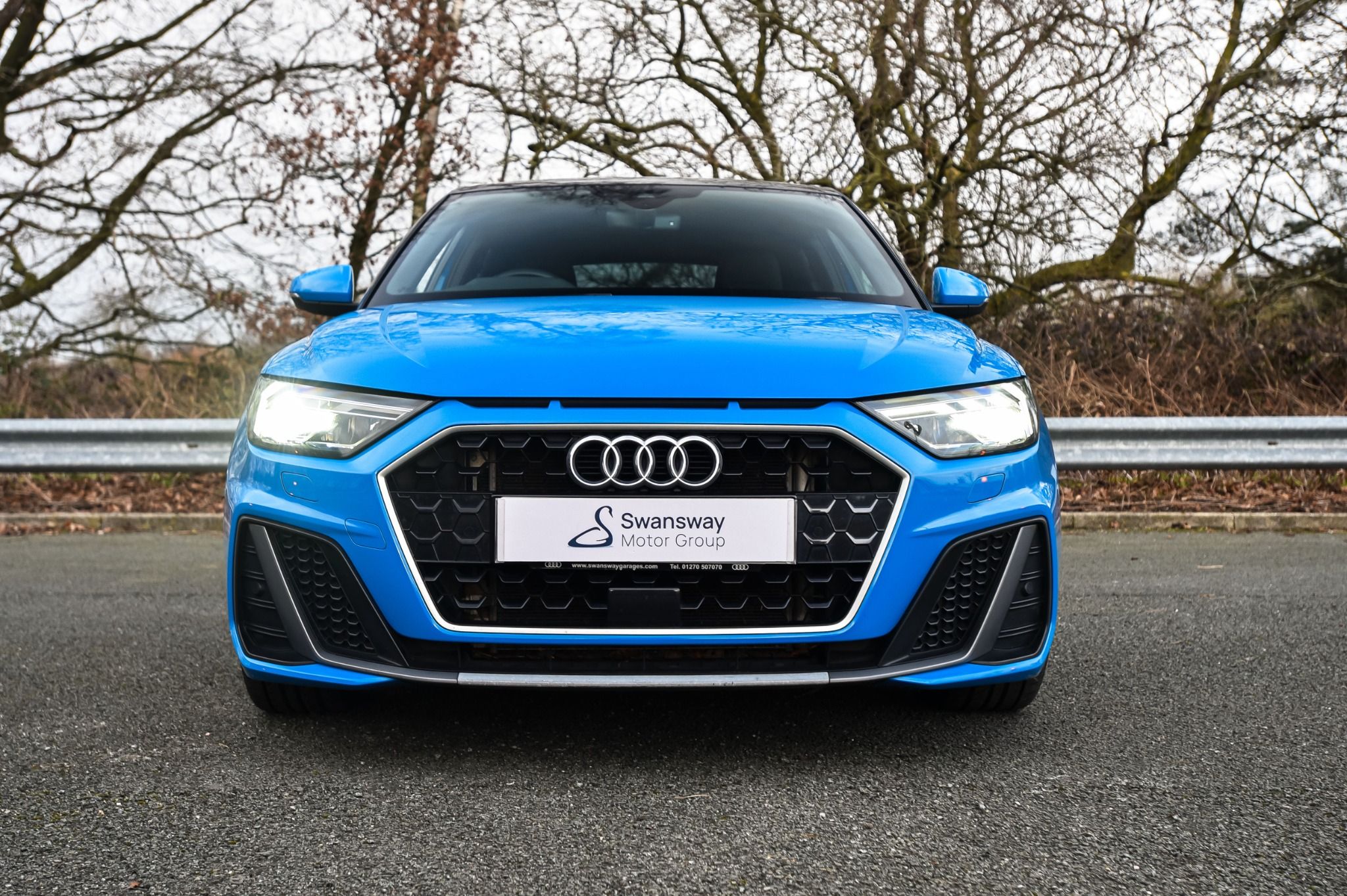 Front on view of blue Audi A1 Sportback