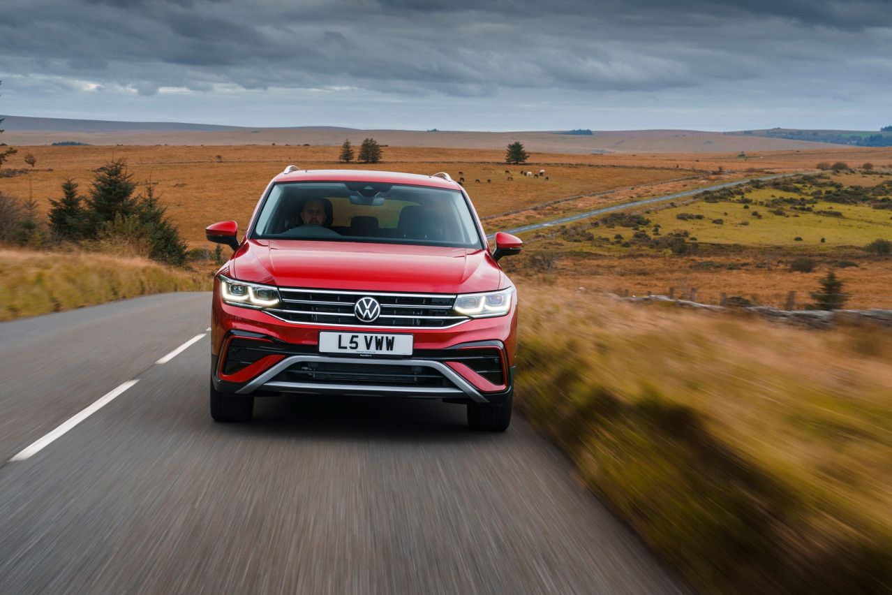front view of red vw tiguan allspace