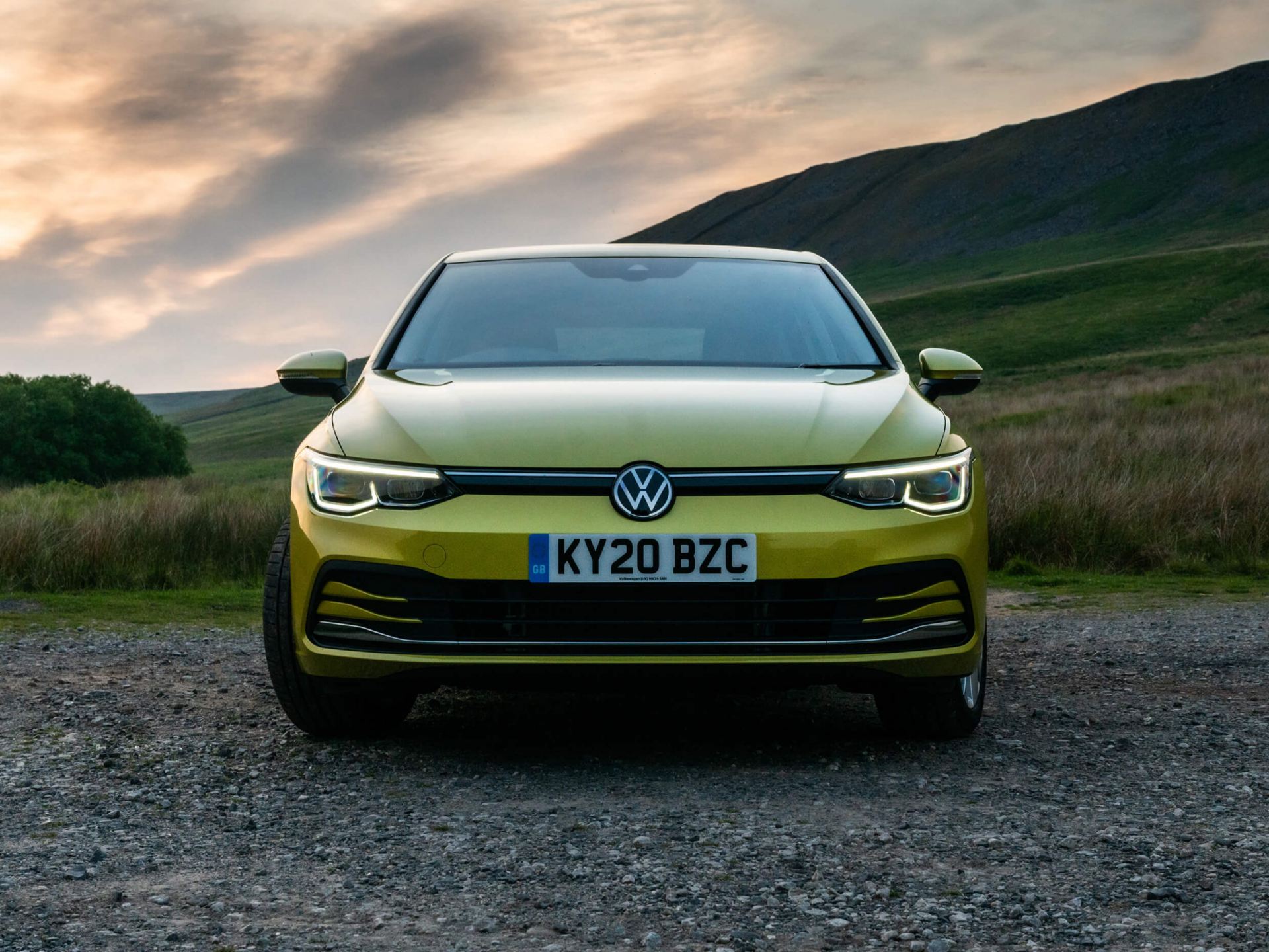 Front view of Yellow Volkswagen Golf