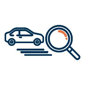 Icon of car next to a large magnifying glass