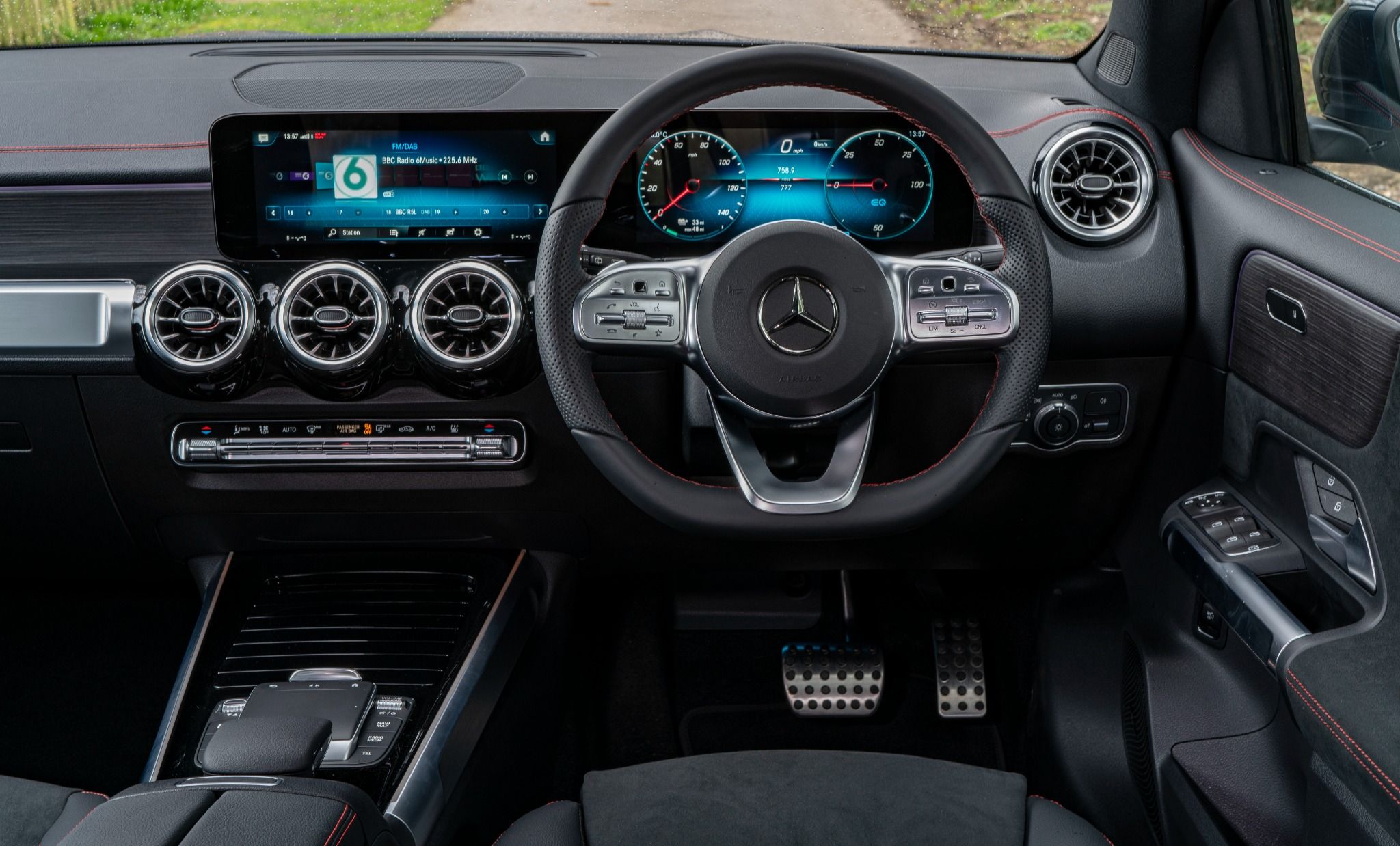 Interior view of infotainment in mercedes.