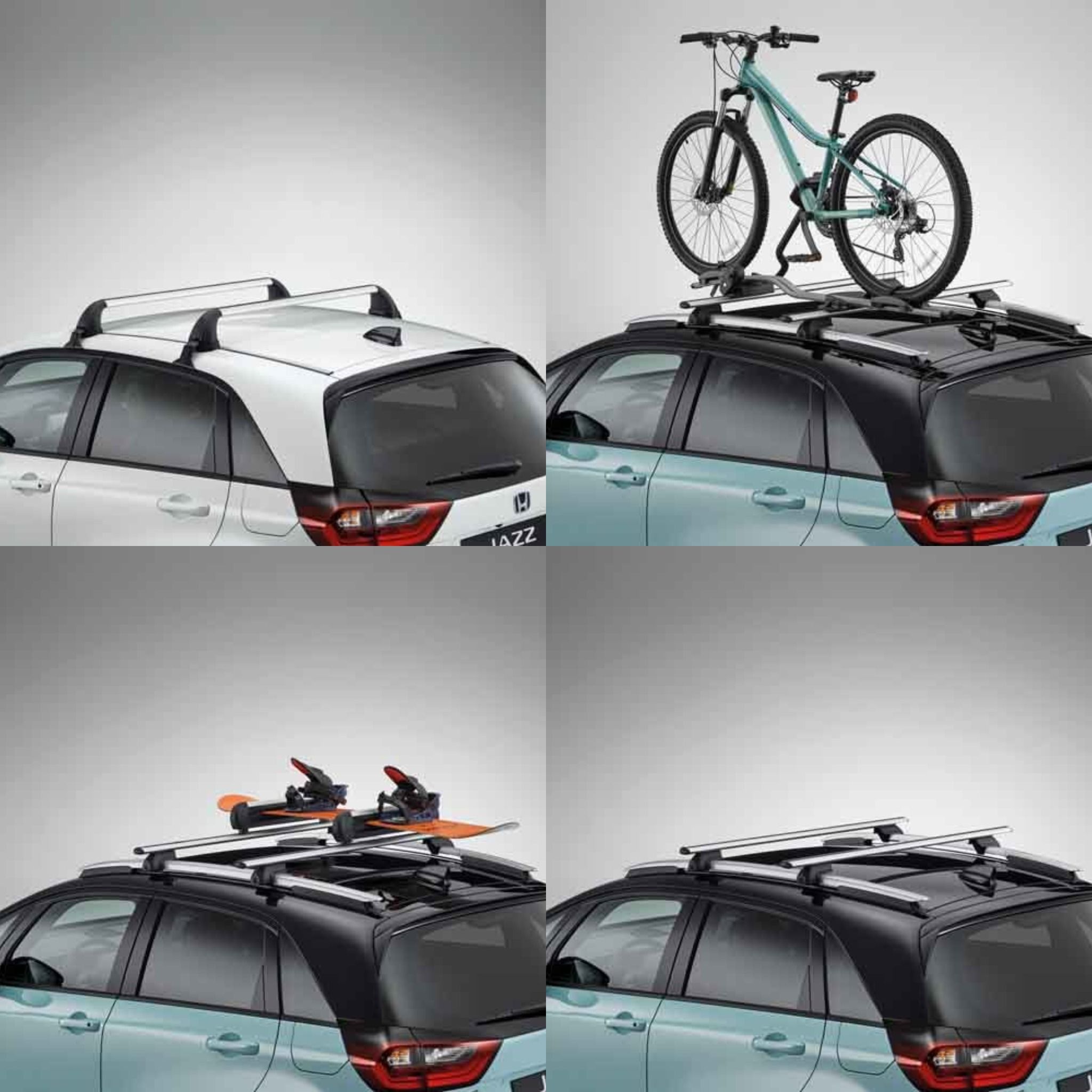 Roof rails with bike attached on a Honda Jazz