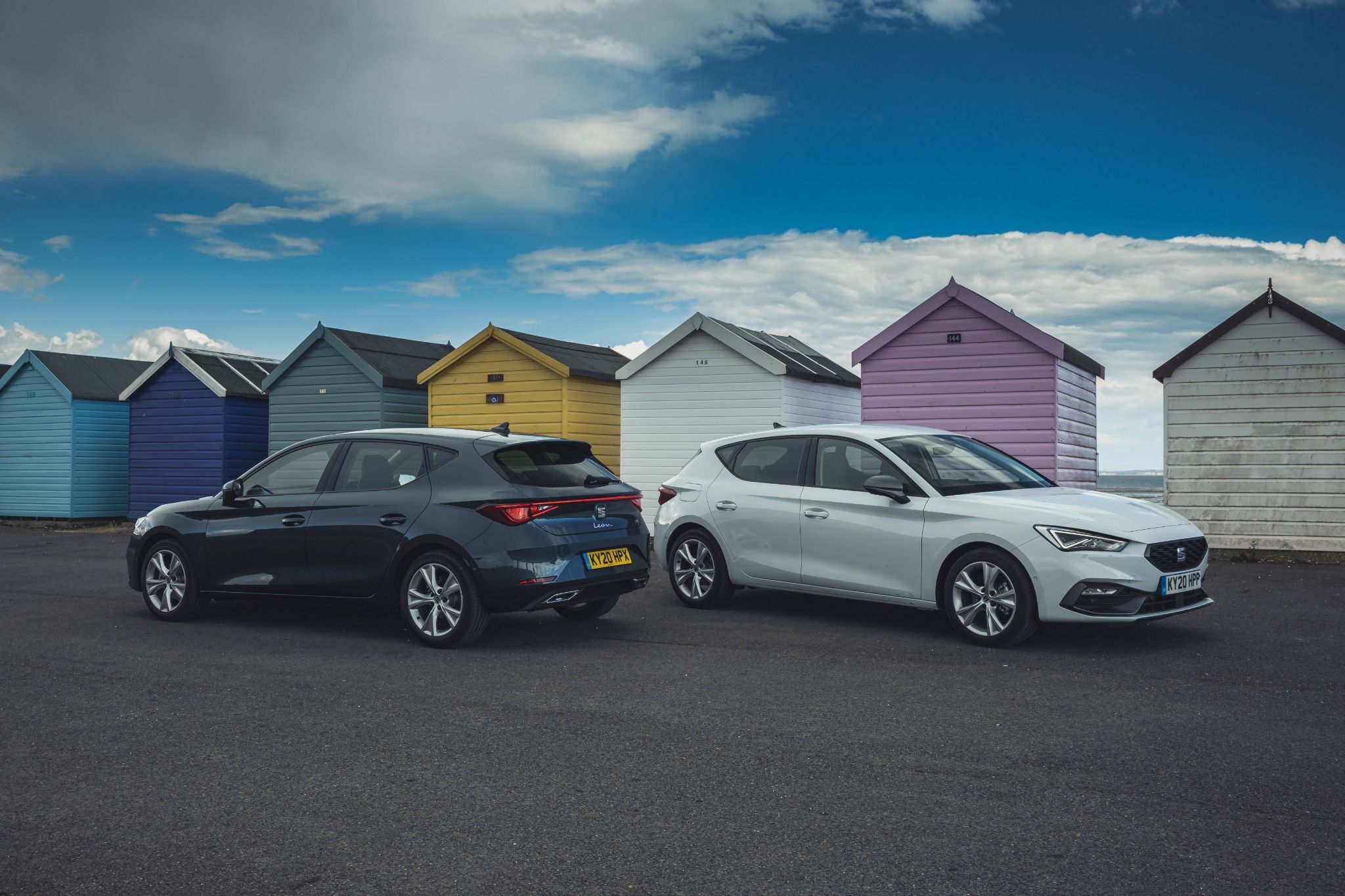 SEAT Leon FR parked by beach huts