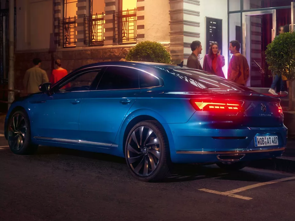 rear view of vw arteon at night