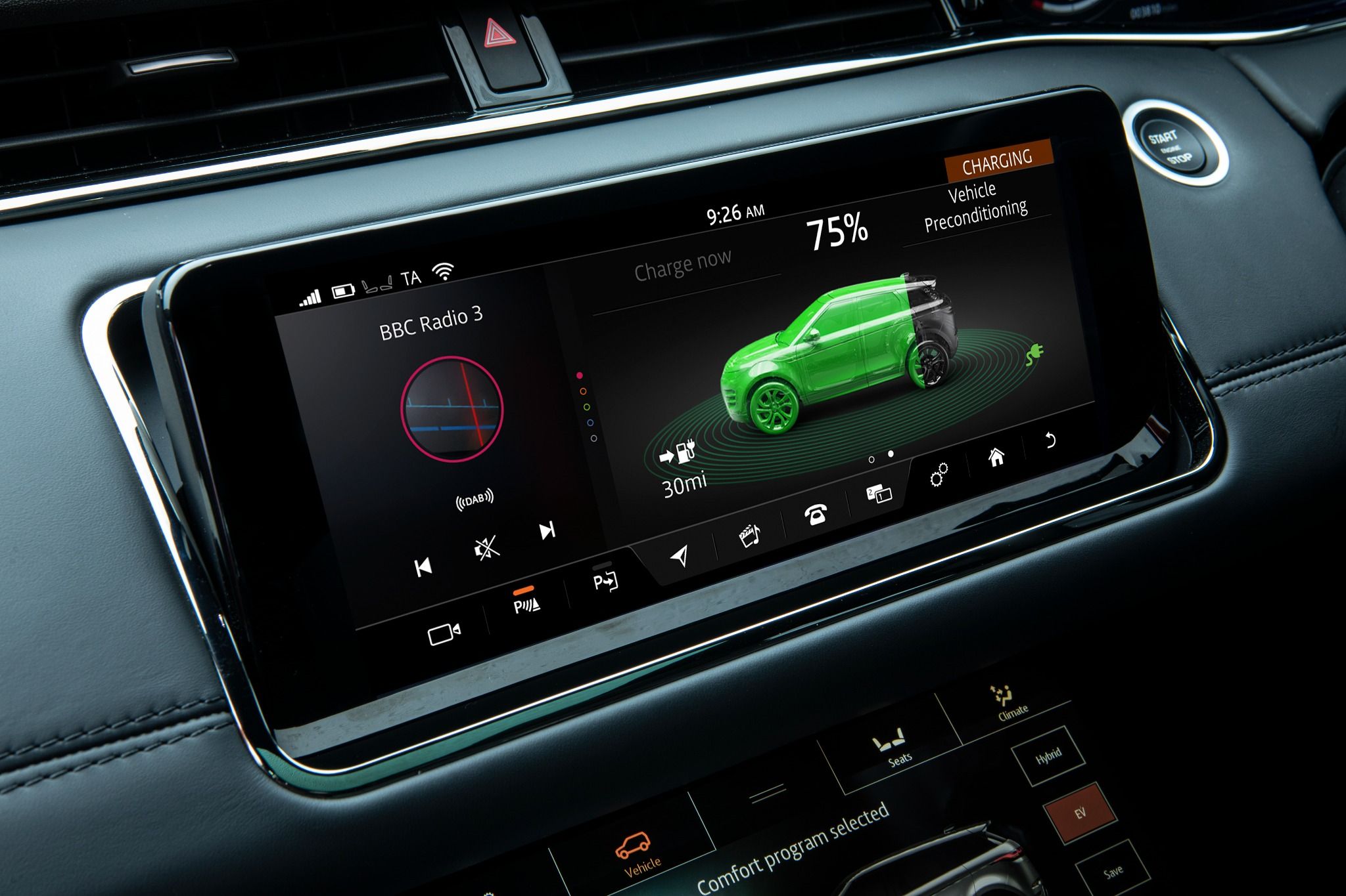 Close up of Range Rover Evoque infotainment screen