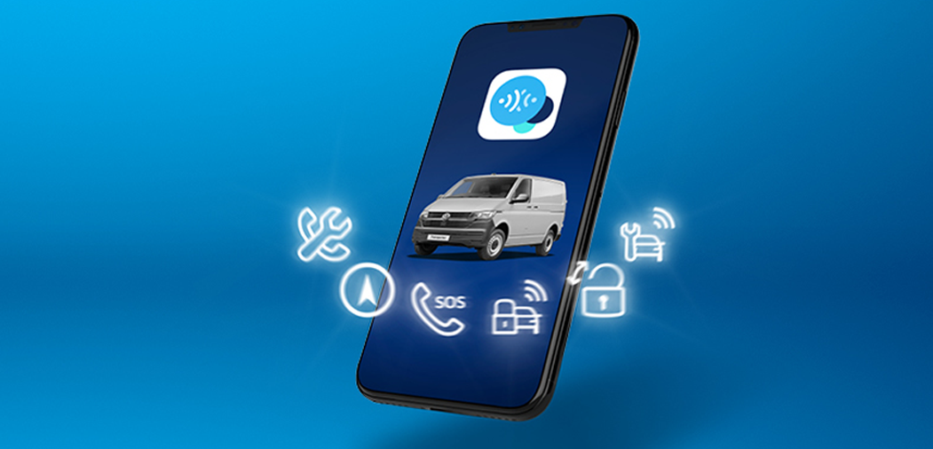 Smartphone with Volkswagen Commercial Vehicles We Connect on the screen