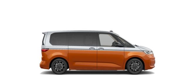 Silver and orange Volkswagen Multivan side