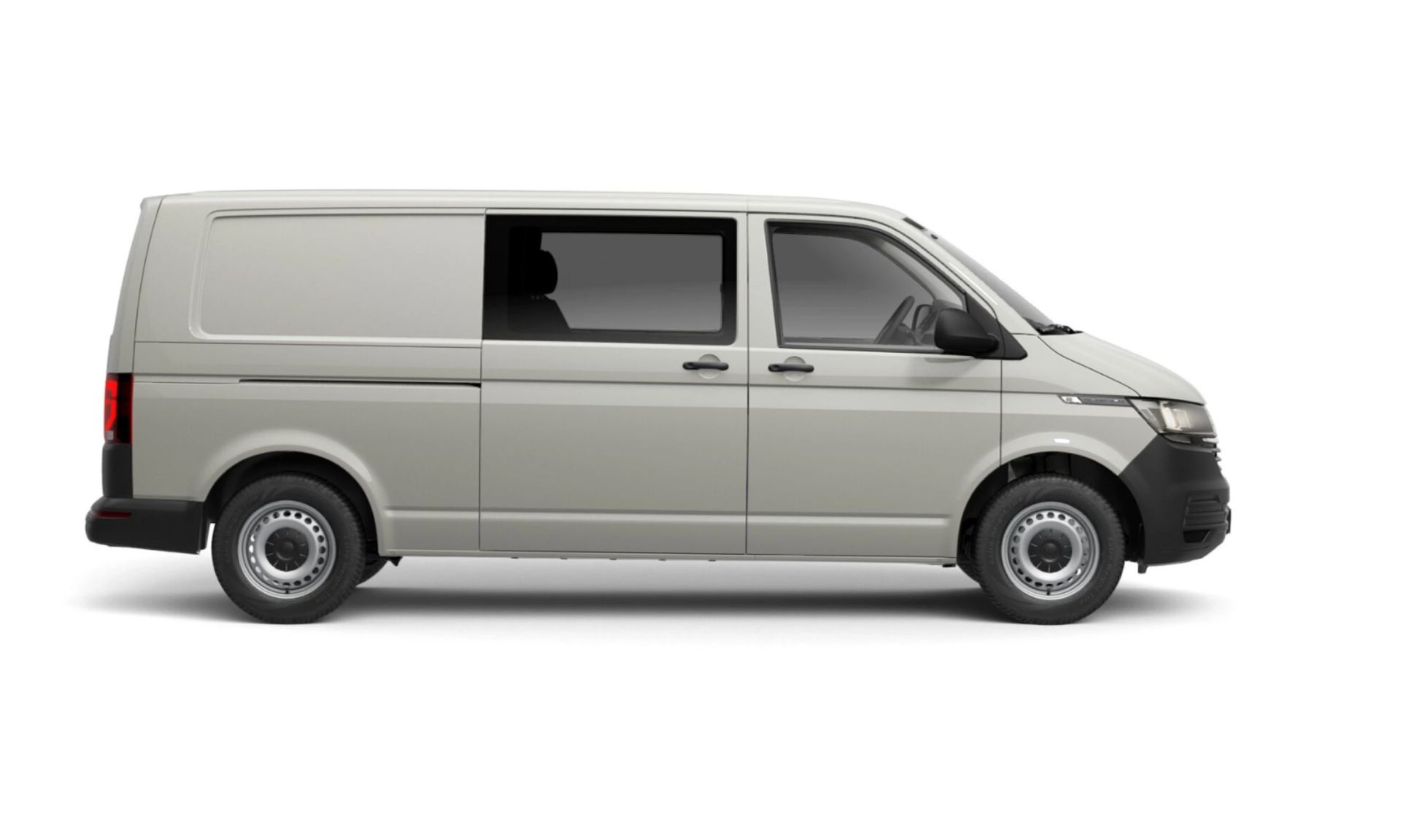 side profile view of volkswagen transporter kombi with silver wheel trims