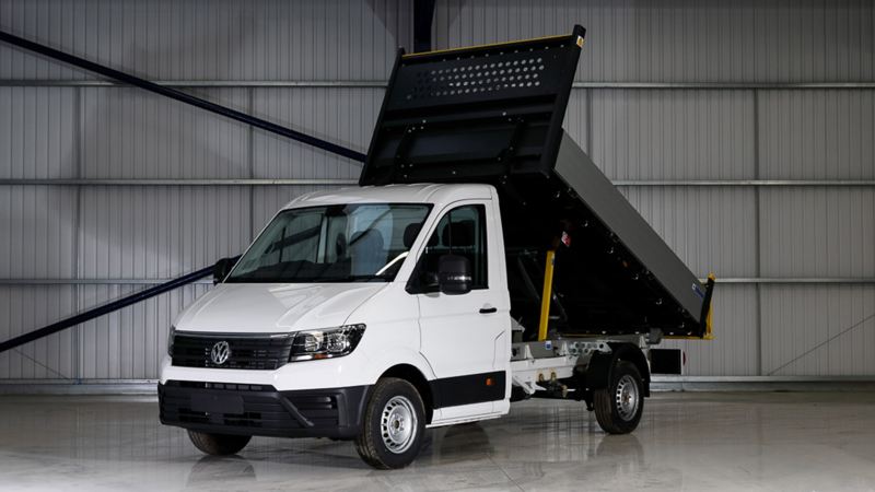 White VW Crafter Tipper tipping