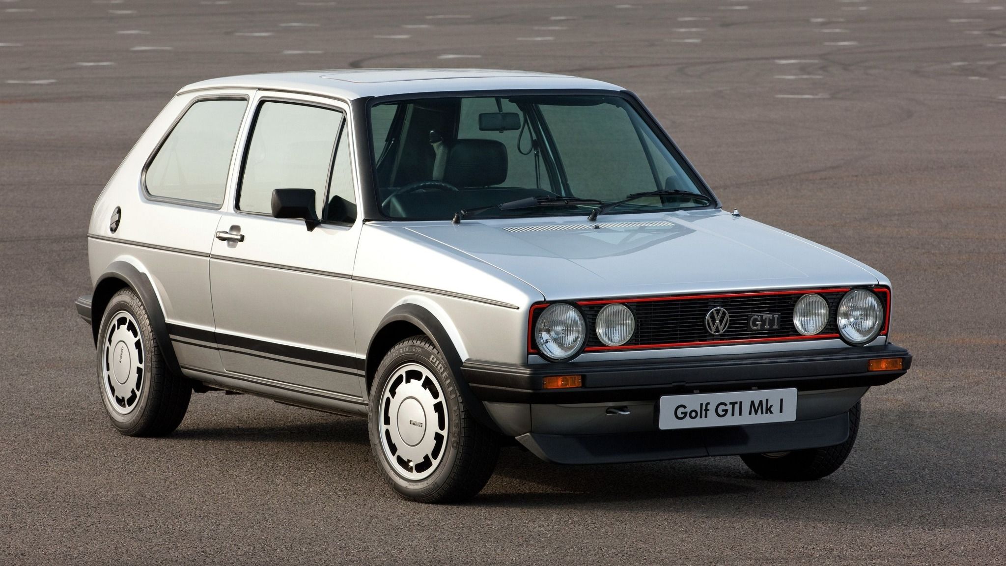 Front view of a silver VW Golf GTI MkI