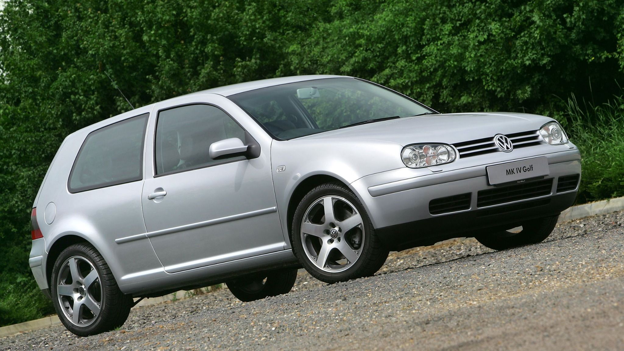 Front view of a silver VW Golf GTI MkIV